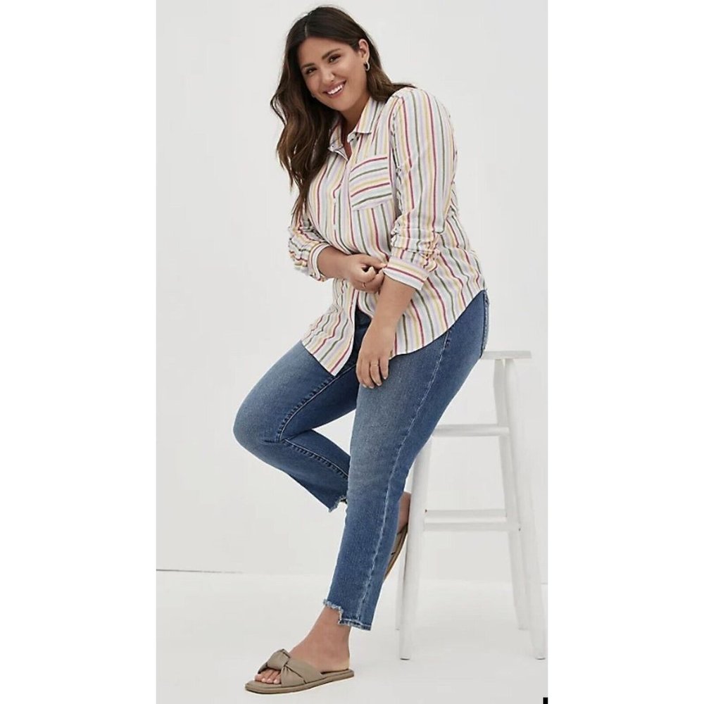 TORRID LIZZIE RAYON CREPE BUTTON-UP LONG SLEEVE SHIRT SIZE 5X